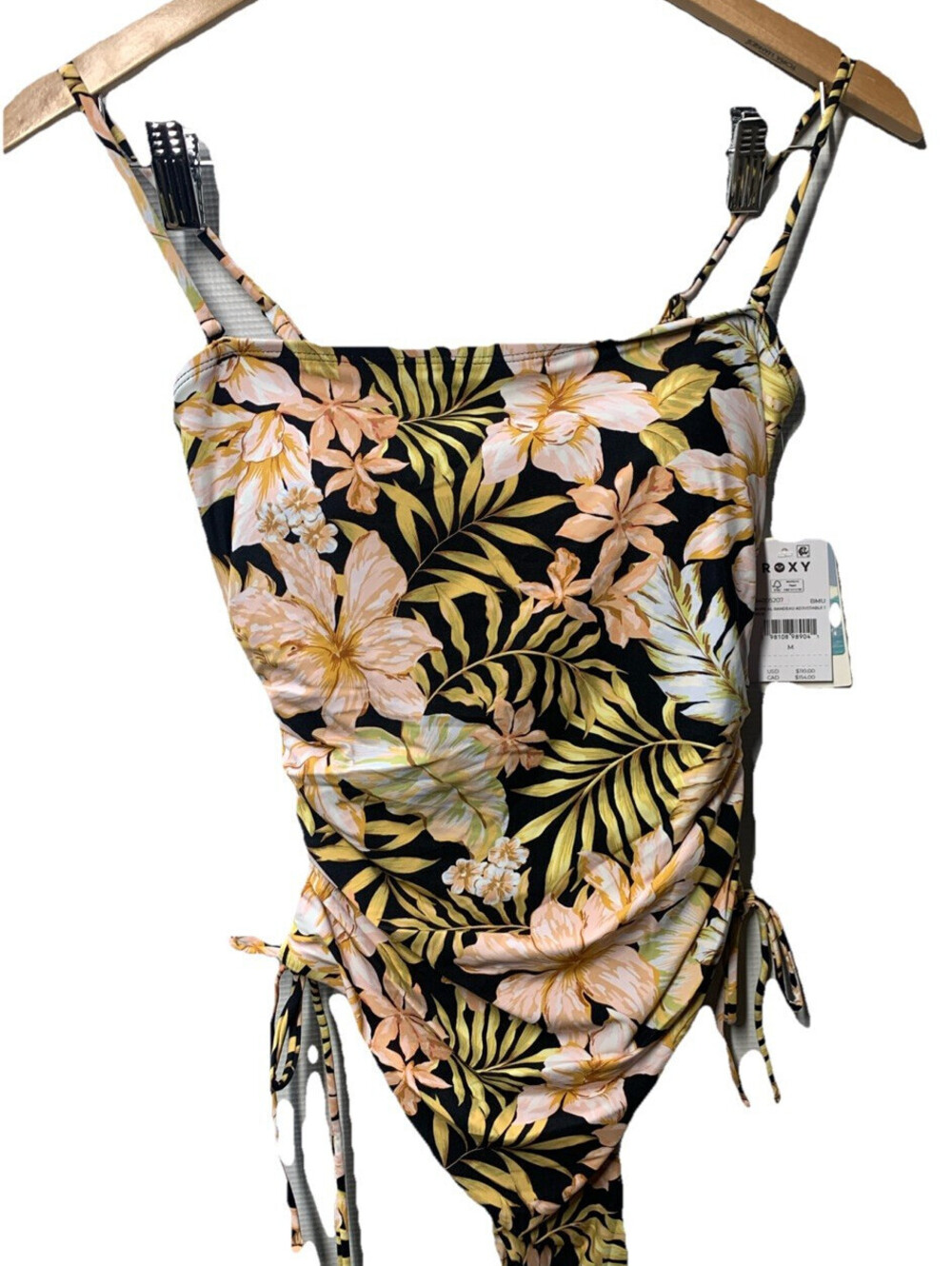 ROXY Women’s Black Floral Classics One-Piece Swimsuit Tropical Swimwear Medium